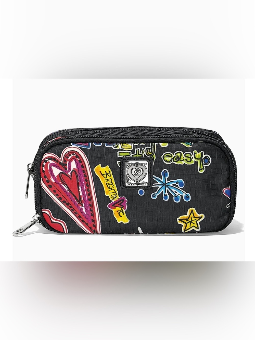 Brighton Black Love Scribble Graffiti Zipper Travel Pouch Makeup Cosmetic Case